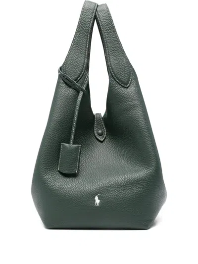 Polo Ralph Lauren Medium Shopper Leather Tote Bag In Green