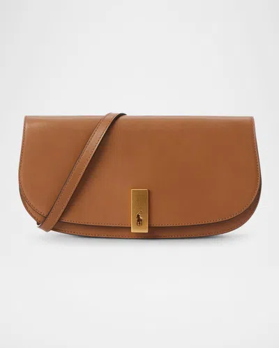 Polo Ralph Lauren Medium Sport Flap Leather Clutch Bag In Tan