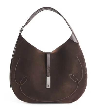 Polo Ralph Lauren Medium Suede Polo Id Shoulder Bag In Brown