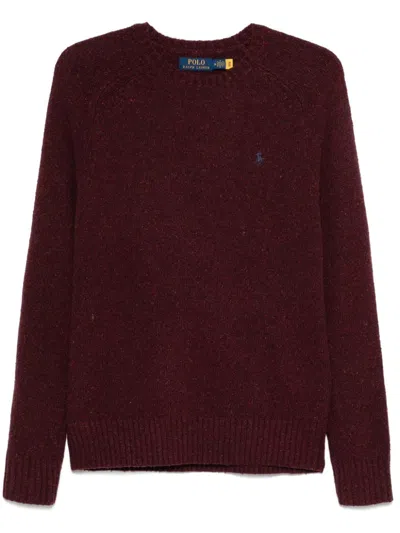 Polo Ralph Lauren Bordeaux Crewneck Sweater With Pony Logo Embroidered On The Front In Red
