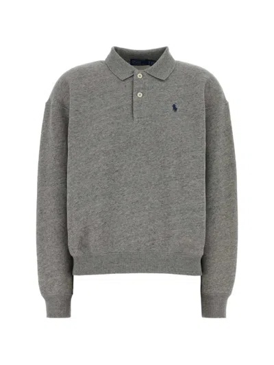 Polo Ralph Lauren Melange-effect Embroidered-logo Polo Shirt In Gray