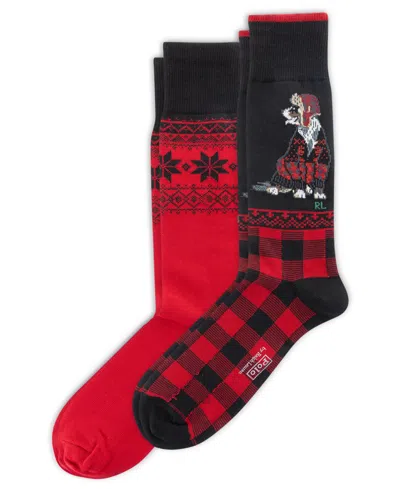 Polo Ralph Lauren Men's 2-pack Holiday Dog Socks In Red