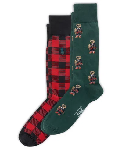 Polo Ralph Lauren Men's 2-pack Mini Holiday Bear Slack Socks In Multi