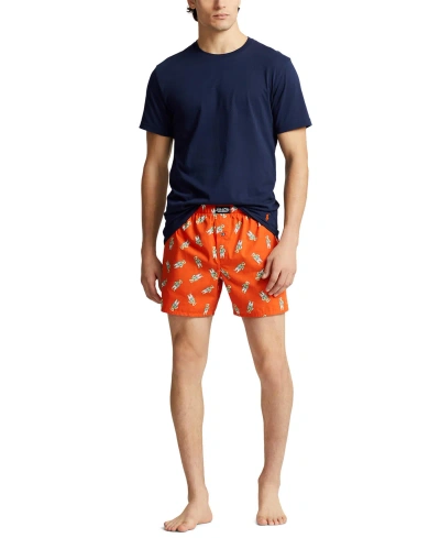 Polo Ralph Lauren Men's 2-pc. Crewneck T-shirt & Boxer Set In Cruise Navy Crew,dusk Orange Pp  Dusk O