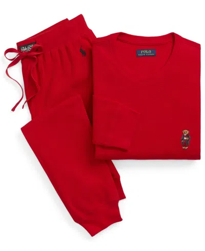 Polo Ralph Lauren Men's 2-piece Thermal Bear Shirt And Pajama Joggers Set In Red
