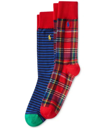 Polo Ralph Lauren Men's 2-pk. Stripes & Plaid Slack Socks In Red