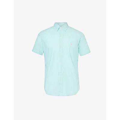 Polo Ralph Lauren Seersucker Short-sleeve Cotton Shirt In 2604j Green/white