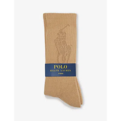 Polo Ralph Lauren Logo-embroidered Crew-length Pack Of Two Cotton-blend Socks In 2pk Beige/cream