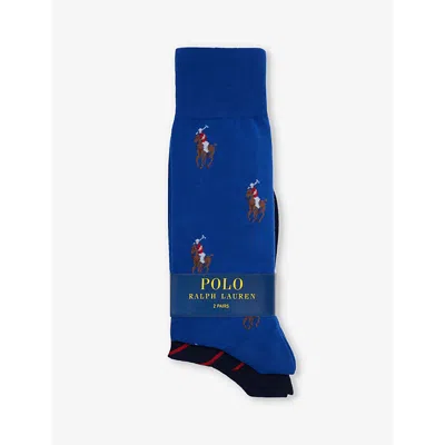Polo Ralph Lauren Logo-embroidered Crew-length Pack Of Two Cotton-blend Socks In 2pk Blue Aopp/navy