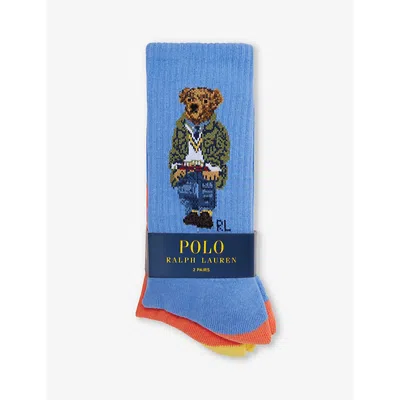 Polo Ralph Lauren Graphic-print Pack Of Two Cotton-blend Socks In 2pk Blue/orange