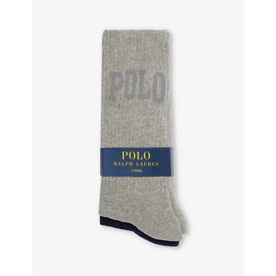 Polo Ralph Lauren Logo-embroidered Crew-length Pack Of Two Cotton-blend Socks In 2pk Grey/navy