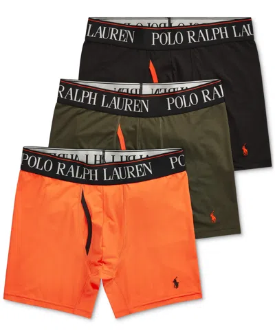 Polo Ralph Lauren Men's 3-pack 4-d Flex Cool Microfiber Boxer Briefs In Black,orange,green
