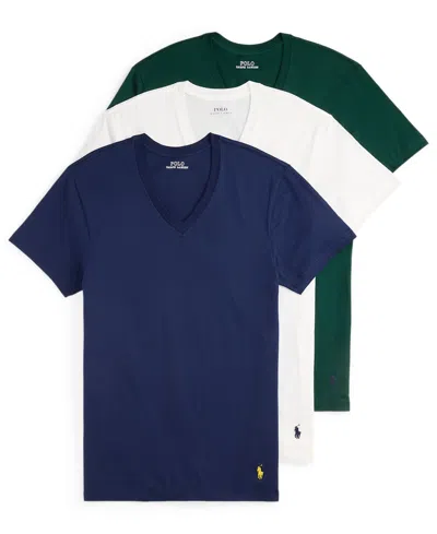 Polo Ralph Lauren Men's 3-pack Classic Fit V-neck Undershirts In Blue