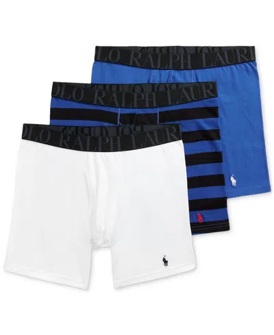 Polo Ralph Lauren Men's 3-pack Classic Stretch Boxer Briefs In Green Multi Stripe,deep Blue,cruise Navy