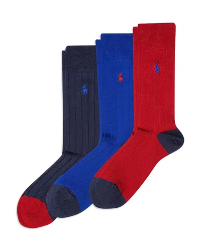 Polo Ralph Lauren Men's 3-pack Ribbed Contrast Crew Socks In Red