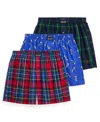 Polo Ralph Lauren Assorted 3-pack Holiday Woven Cotton Boxers In Blue
