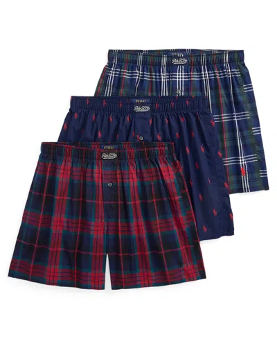 Polo Ralph Lauren Men's 3-pack Single-button Fly Woven Boxers Holiday Gift Set In Multi