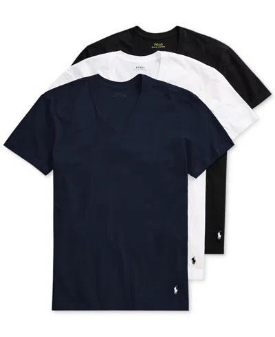 Polo Ralph Lauren Men's 3-pack V-neck Classic Undershirts In Cruise Navy,white,black