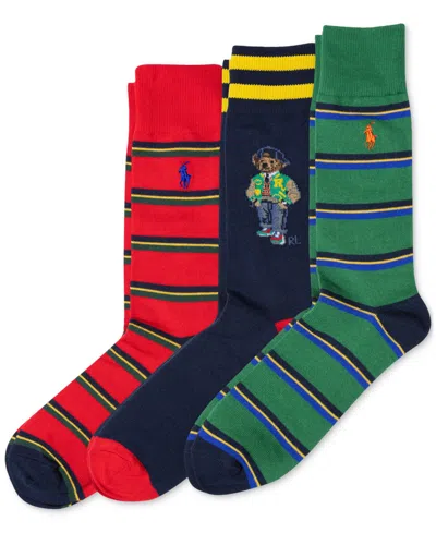 Polo Ralph Lauren American Heritage Bear Crew Sock 3-pack In Assorted, Men's At Urban Outfitters In Multicolour