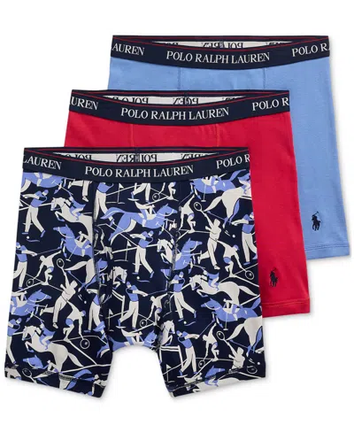Polo Ralph Lauren Men's 3-pack Classic Cotton Boxer Briefs In Lawn Sports,begonia Red,harbor Island Bl