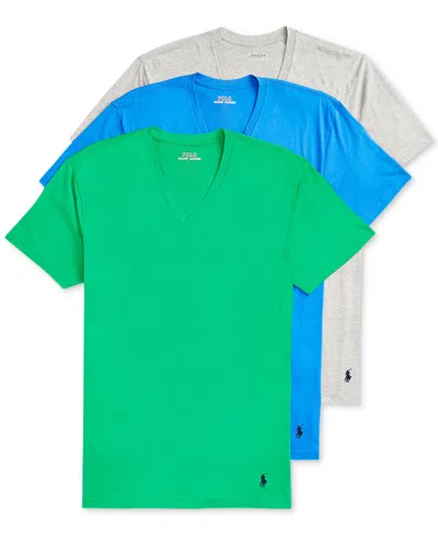 Polo Ralph Lauren Men's 3-pk. Classic-fit V-neck T-shirts In Summer Emerald Cruise Navy