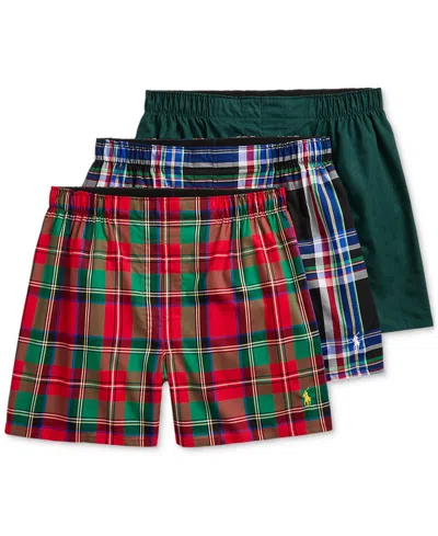 Polo Ralph Lauren Classic Fit Cotton Woven Boxers 3 Pack In Montrose Plaid,marris Plaid,classic Cr