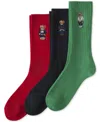 Polo Ralph Lauren Men's 3-pk. Embroidered Bear Socks Giftbox In Green,navy,red