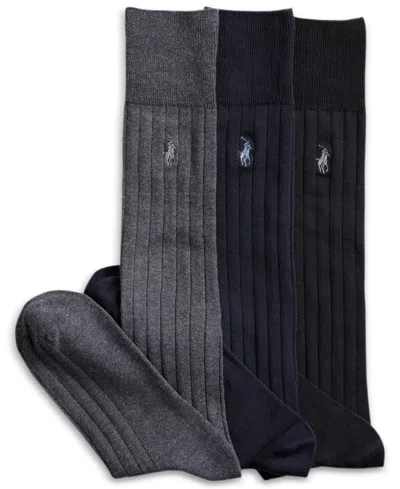 Polo Ralph Lauren Men's 3-pk. Over The Calf Mercerized Cotton Rib Dress Socks In Black,charcoal,navy