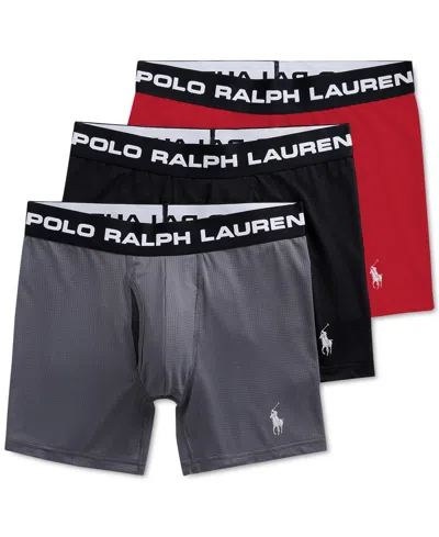 Polo Ralph Lauren Men's 3-pack Perfect Pouch Boxer Briefs In Combat Grey,polo Black,rl2000 Red