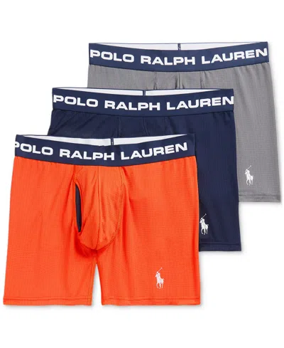 Polo Ralph Lauren Men's 3-pack Perfect Pouch Boxer Briefs In Dusk Orange,cruise Navy,combat Grey