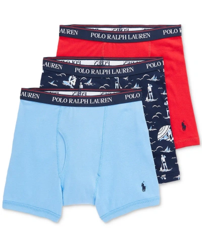 Polo Ralph Lauren Men's 3-pk. Classic Cotton Boxer Briefs In Blue,navy Print,red