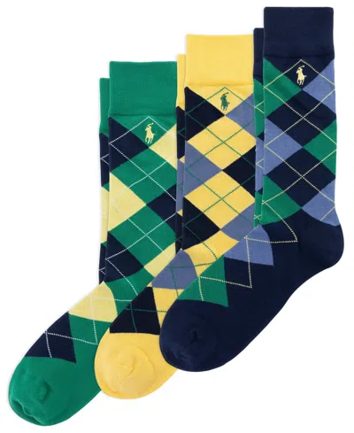 Polo Ralph Lauren Men's 3-pack Argyle Dress Socks In Navy,green,blue