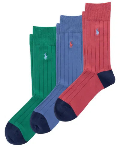 Polo Ralph Lauren Men's 3-pack Soft Touch Rib Dress Socks In Dusty Red