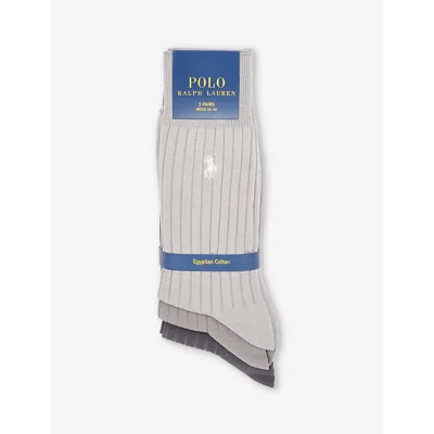 Polo Ralph Lauren Mens 3pk Grey Assorted Logo-embroidered Pack Of Three Cotton-blend Knitted Socks