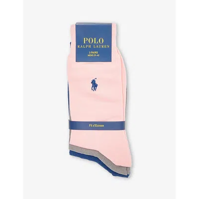 Polo Ralph Lauren Logo-embroidered Pack Of Three Cotton-blend Knitted Socks In 3pk Pink/grey/navy
