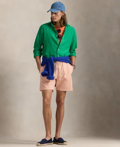 Polo Ralph Lauren Men's 5-3/4" Traveler Classic Striped Swim Trunk In Classic Peach Seersucker