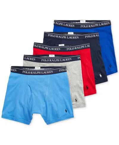 Polo Ralph Lauren Men's 5-pack Classic Cotton Boxer Briefs In Andover,aerial Blue,rugby Royal,re