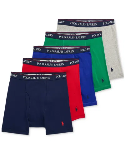 Polo Ralph Lauren Men's 5-pack Classic Cotton Boxer Briefs, Exclusively At Macy's In Cruise Navy,rl2000 Red,heritage Royal,bi