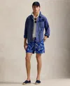 Polo Ralph Lauren Traveler Straight-leg Mid-length Floral-print Seersucker Swim Shorts In Blue Multi