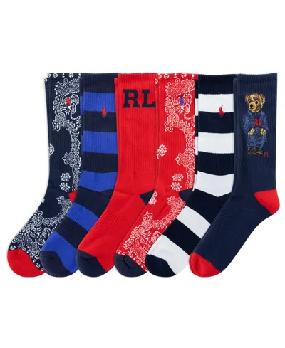 Polo Ralph Lauren Men's 6-pack Bandana Bear Crew Socks In Multi