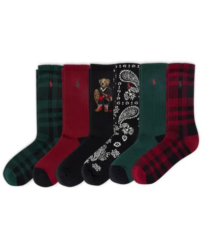 Polo Ralph Lauren Men's 6-pack Holiday Bear Crew Socks In Brown