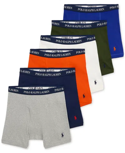 Polo Ralph Lauren Men's 6-pk. Classic-fit Boxer Briefs In Andover Heather,cruise Navy,dusk Orange