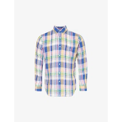 Polo Ralph Lauren Check-pattern Regular-fit Linen Shirt In 6357b Navy/pink Multi