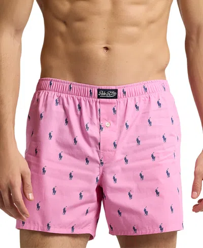 Polo Ralph Lauren Men's Allover Pony Woven Boxers In Beach Pink W,freshwater Aopp