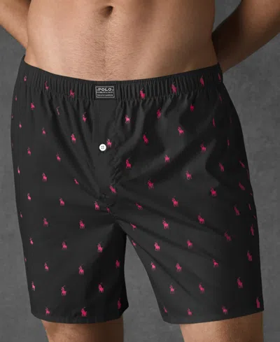 Polo Ralph Lauren Men's Allover Pony Woven Boxers In Black,red