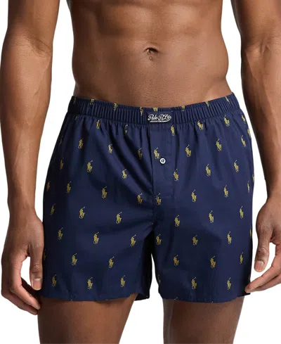 Polo Ralph Lauren Men's Allover Pony Woven Boxers In Cruise Navy W,sunfish Yellow Aopp