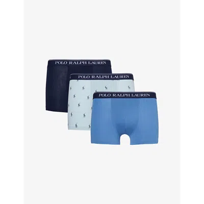 Polo Ralph Lauren Branded-waistband Mid-rise Pack Of Three Stretch-cotton Trunks In Alp Blu Aopp/blue/navy