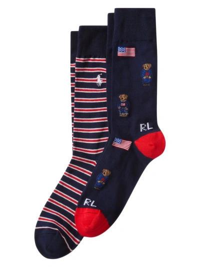 Polo Ralph Lauren Men's Americana Bear Crew Socks 2-pack In Neutral