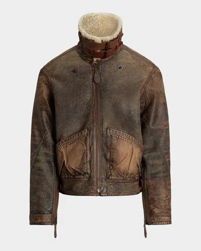 Polo Ralph Lauren Men & Apos;s Shearling-lined Leather Bomber Jacket In Brown Earth