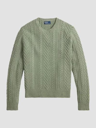 Polo Ralph Lauren Cable-knit Cotton And Linen-blend Sweater In Green